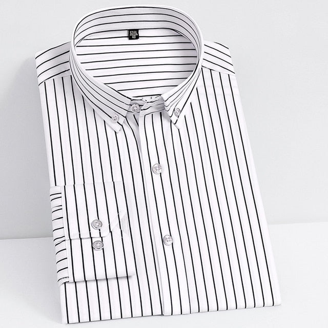 Slight Strech Soft Striped Dress Shirts Without Pocket Long Sleeve