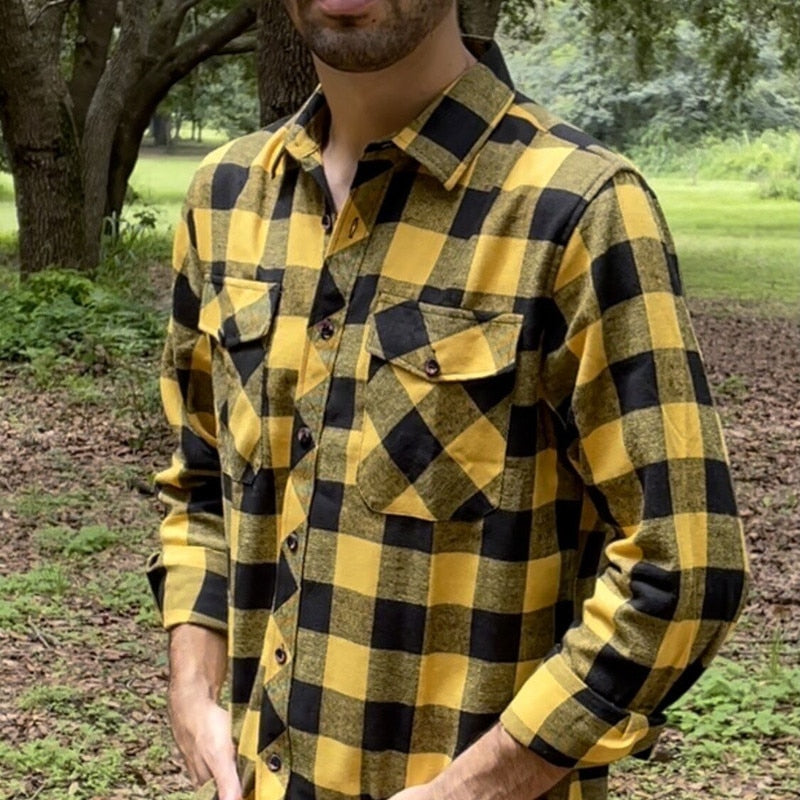 ParGrace Plaid Flannel Shirt  Regular Fit Casual Long-Sleeved Shirts