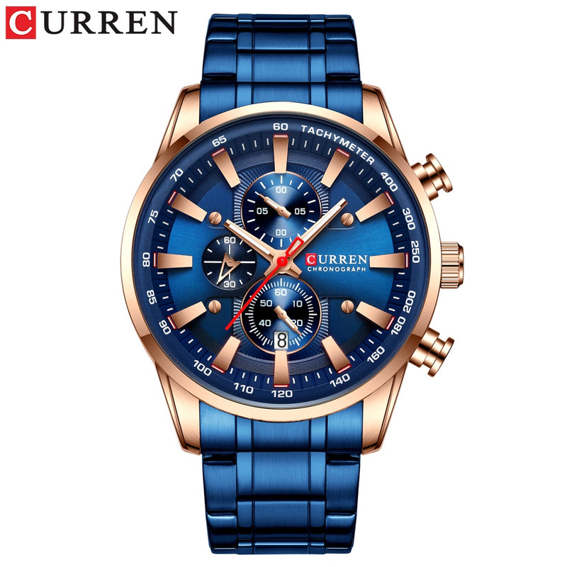 CURREN  Luxury Sporty Chronograph Wrist Quartz Stainless Steel Band