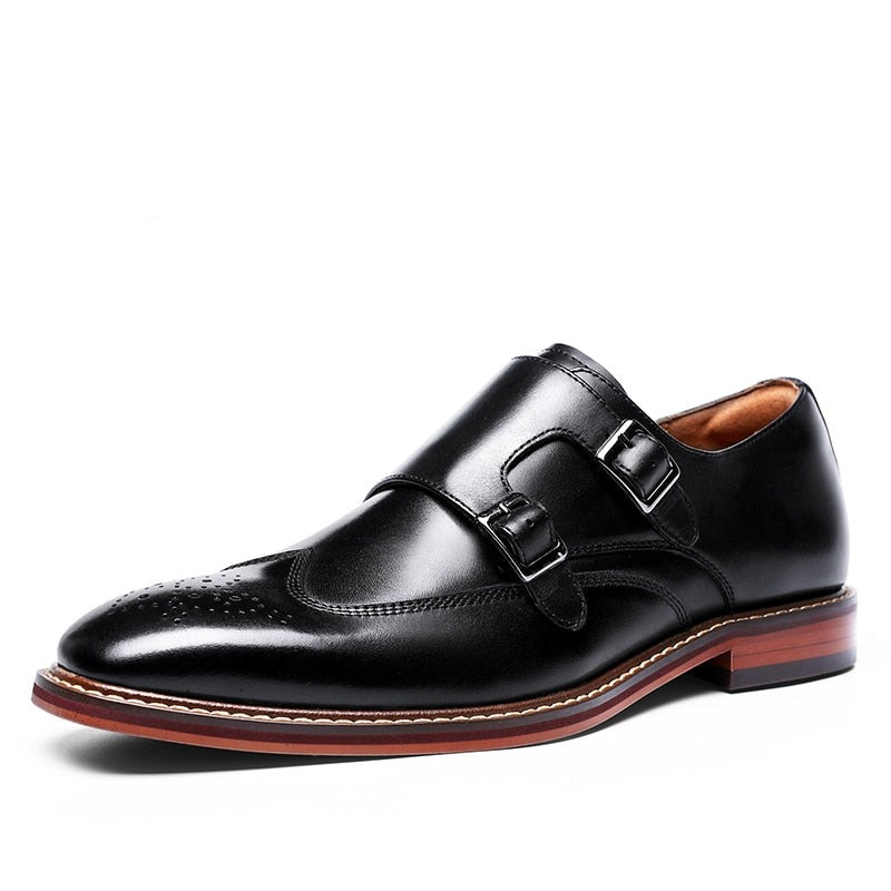 ParGrace Monk Strap Slip on Genuine Leather  Brogue Shoes  with Buckle