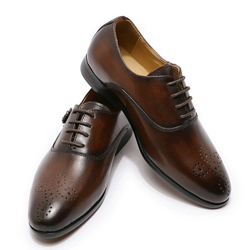 ParGrace Genuine Leather Oxford Shoes Buckle Lace-Up