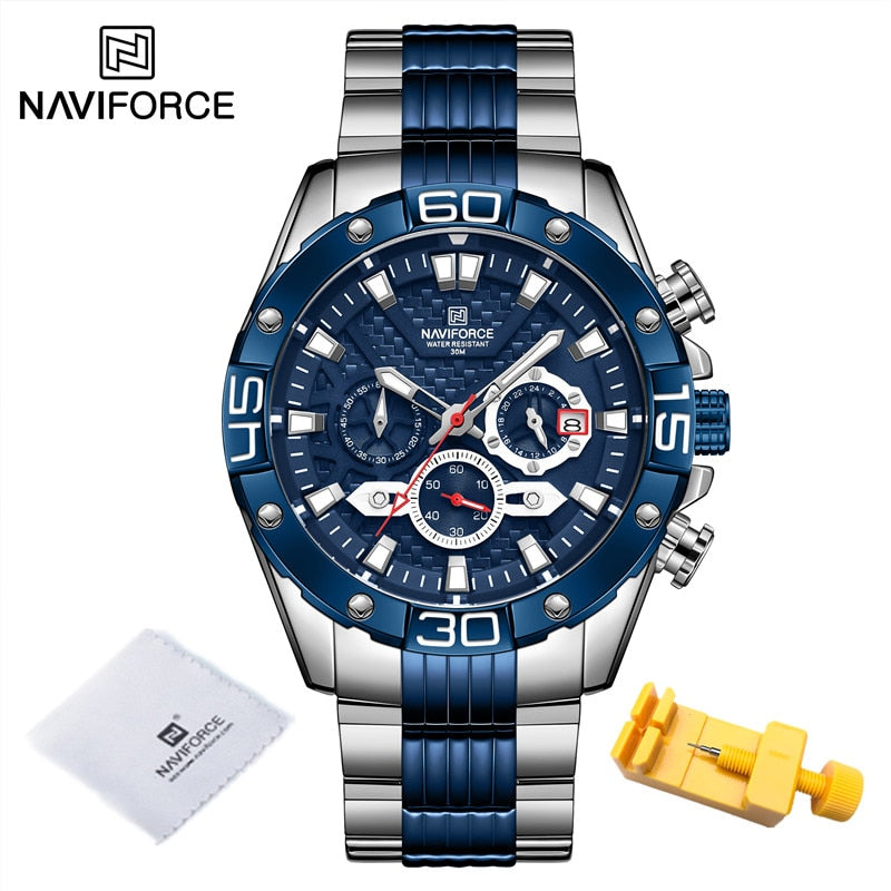 Luxury Original NAVIFORCE  Quartz Clock Analog Chronograph Sport Waterproof