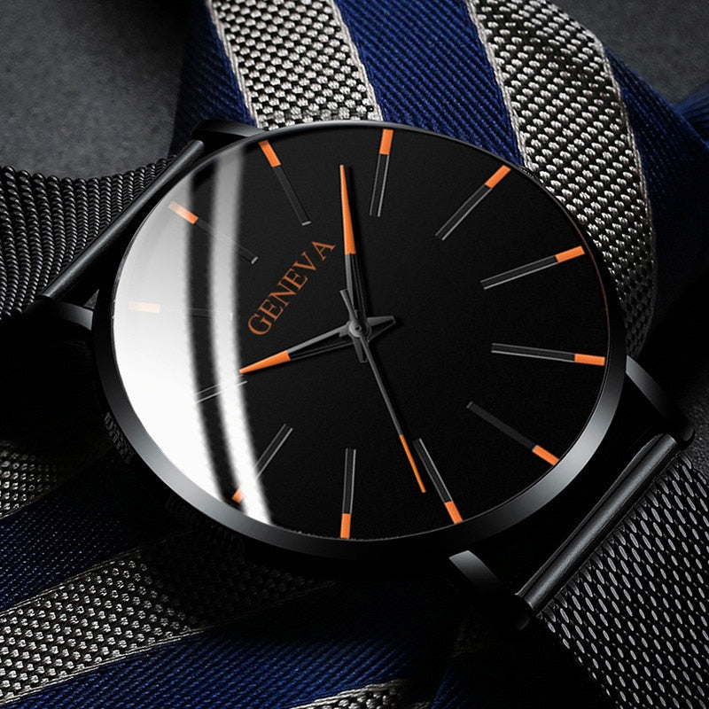 ParGrace Minimalist Ultra Thin Watches Stainless Steel Mesh Belt Quartz Watch