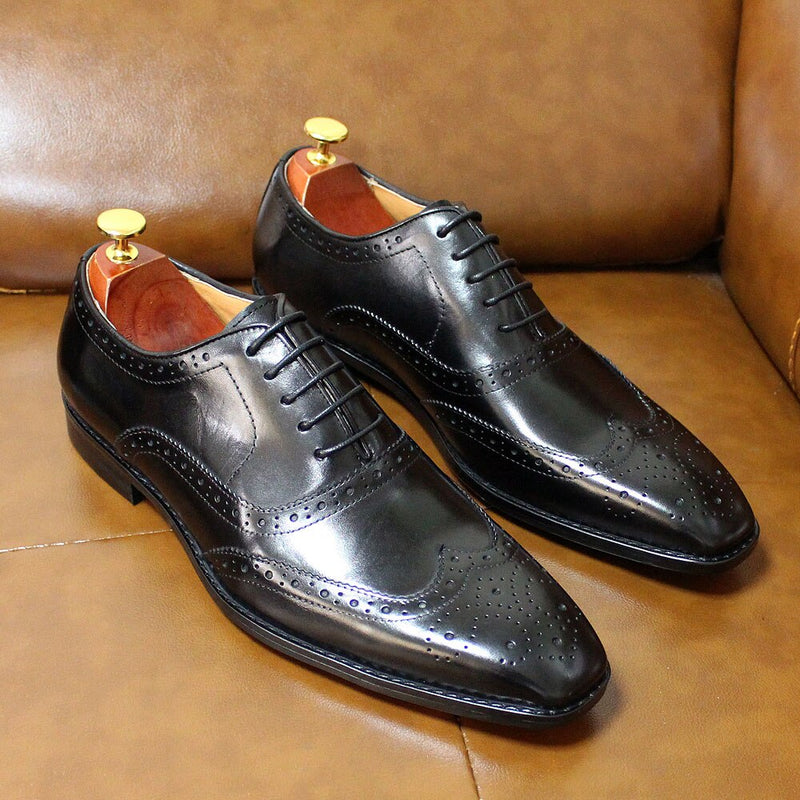ParGrace Genuine Calfskin Leather Handmade Wingtip Oxford