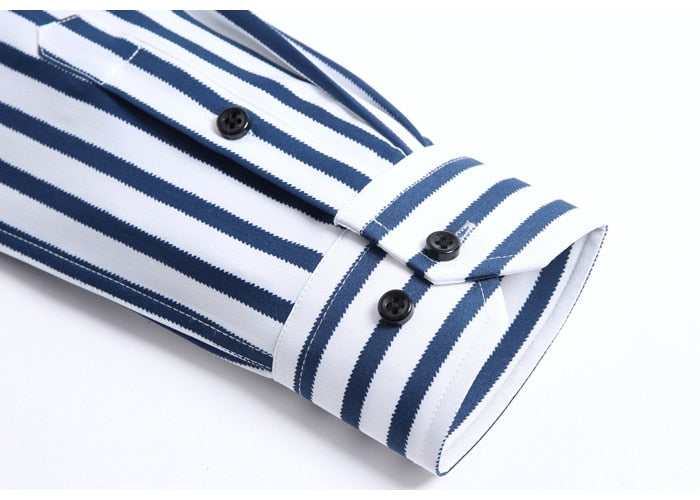 Slight Strech Soft Striped Dress Shirts Without Pocket Long Sleeve