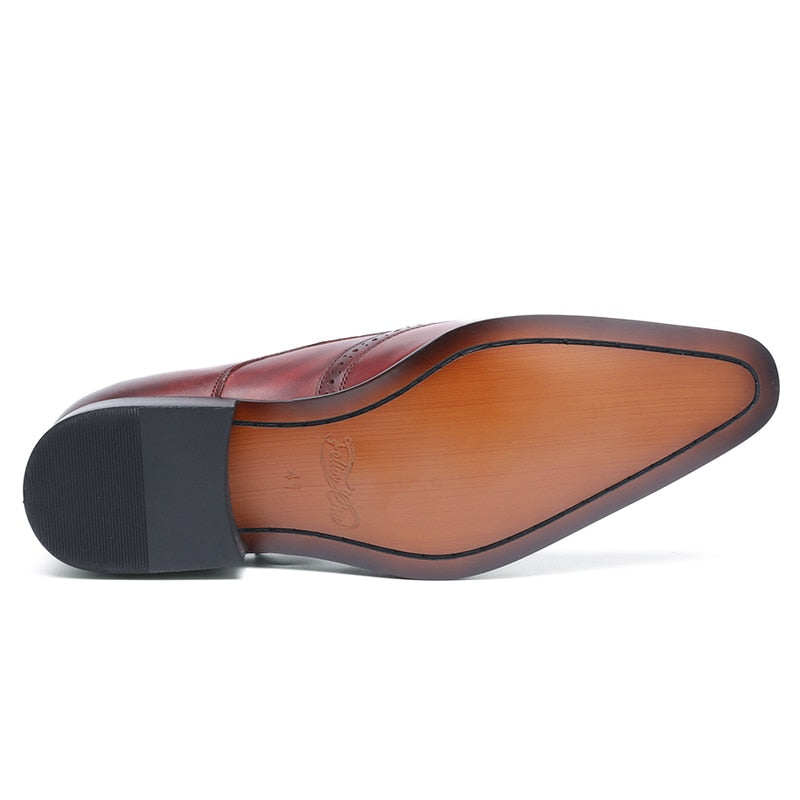 ParGrace Genuine Leather Pointed Toe Dressy  Monk Strap