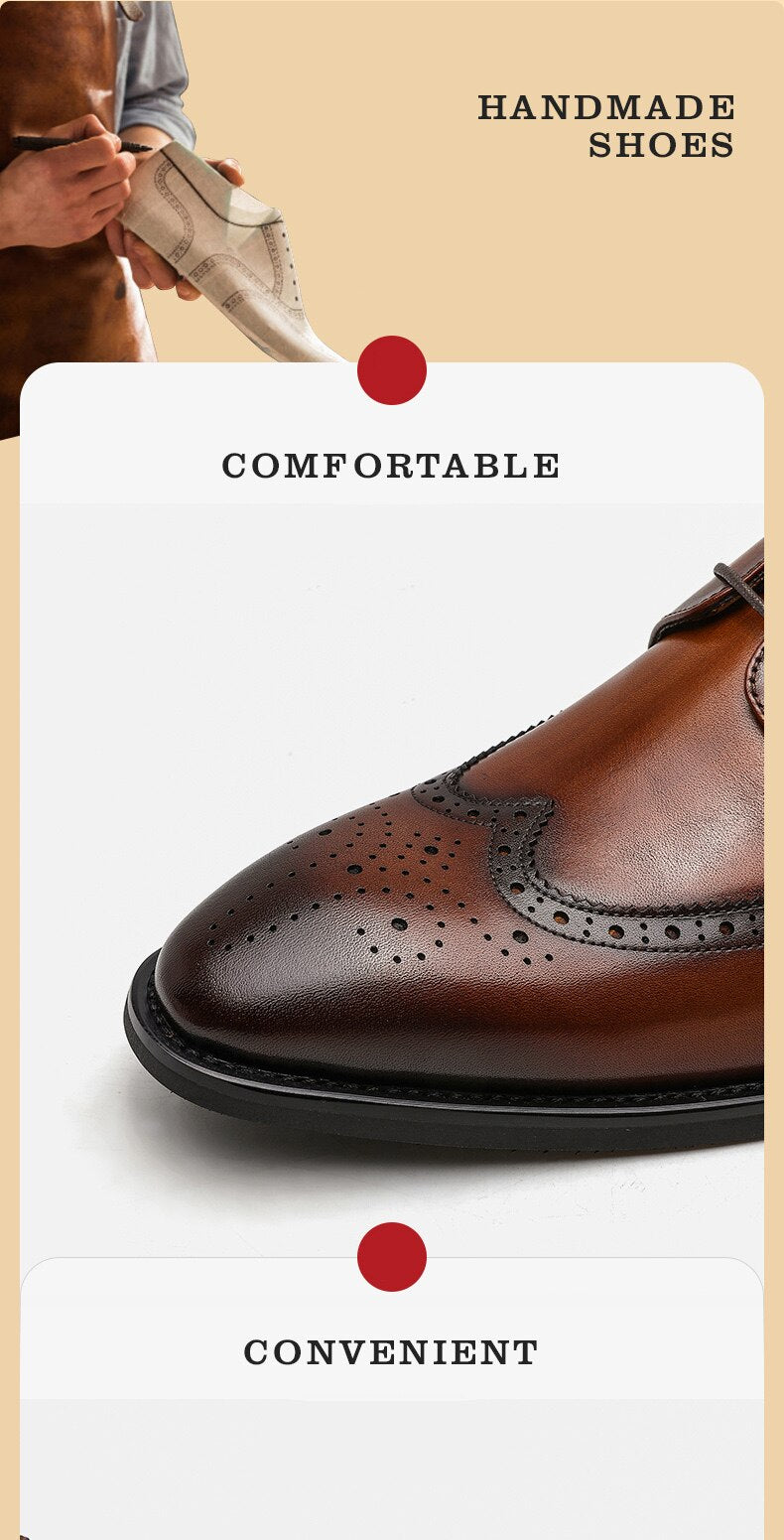 ParGrace Genuine Leather Derby Classic Brogue Carved  High Quality Shoes