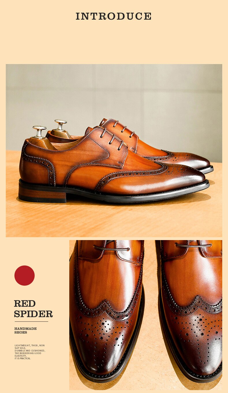 ParGrace Genuine Leather Derby Classic Brogue Carved  High Quality Shoes