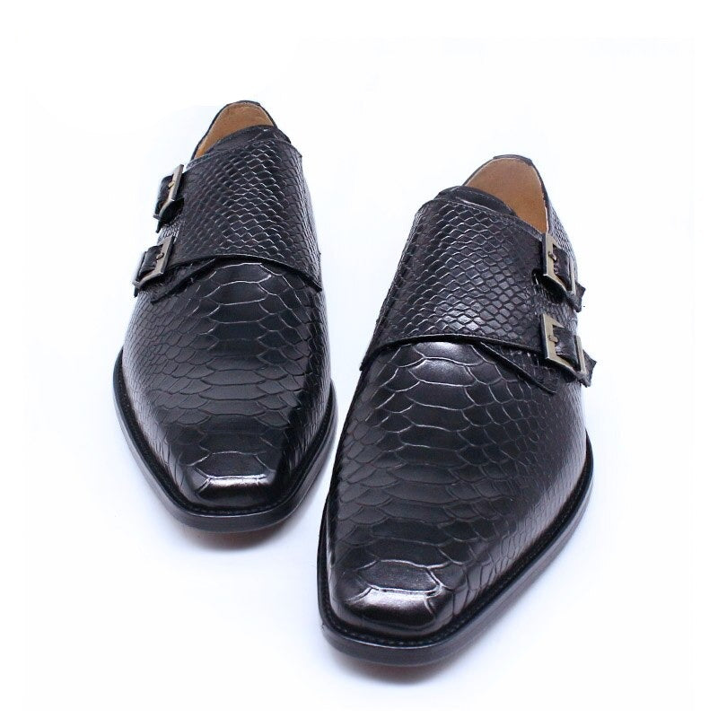 ParGrace Leather Loafers Shoes Snake Print  Monk Strap Slip on Buckle