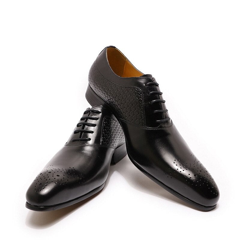 ParGrace Luxury  Genuine Leather Prints Oxford Shoes