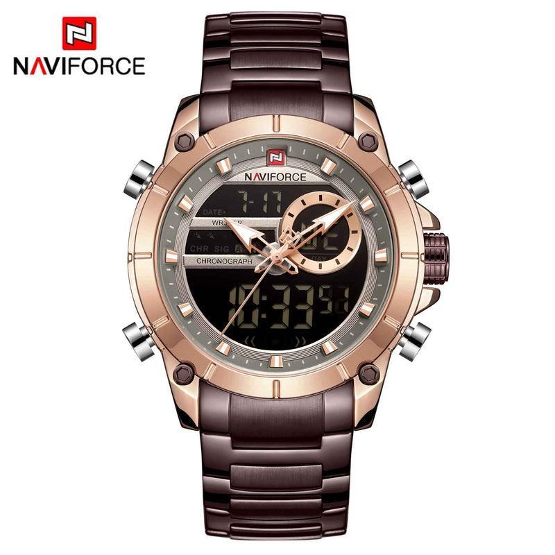 NAVIFORCE Luxury Original Sports Wrist Watch Quartz Steel Waterproof Dual Display