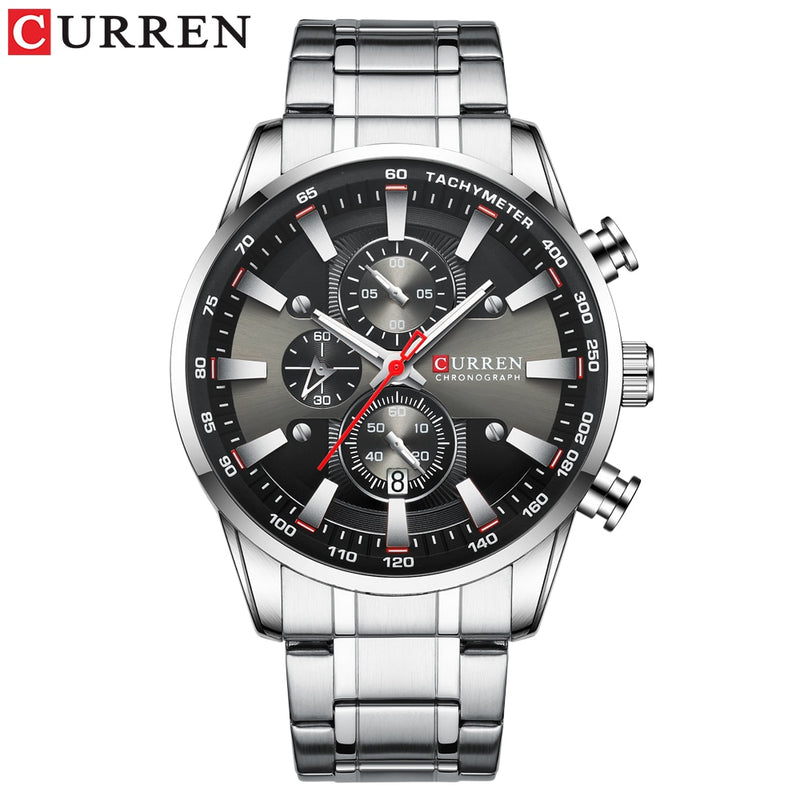 CURREN  Luxury Sporty Chronograph Wrist Quartz Stainless Steel Band