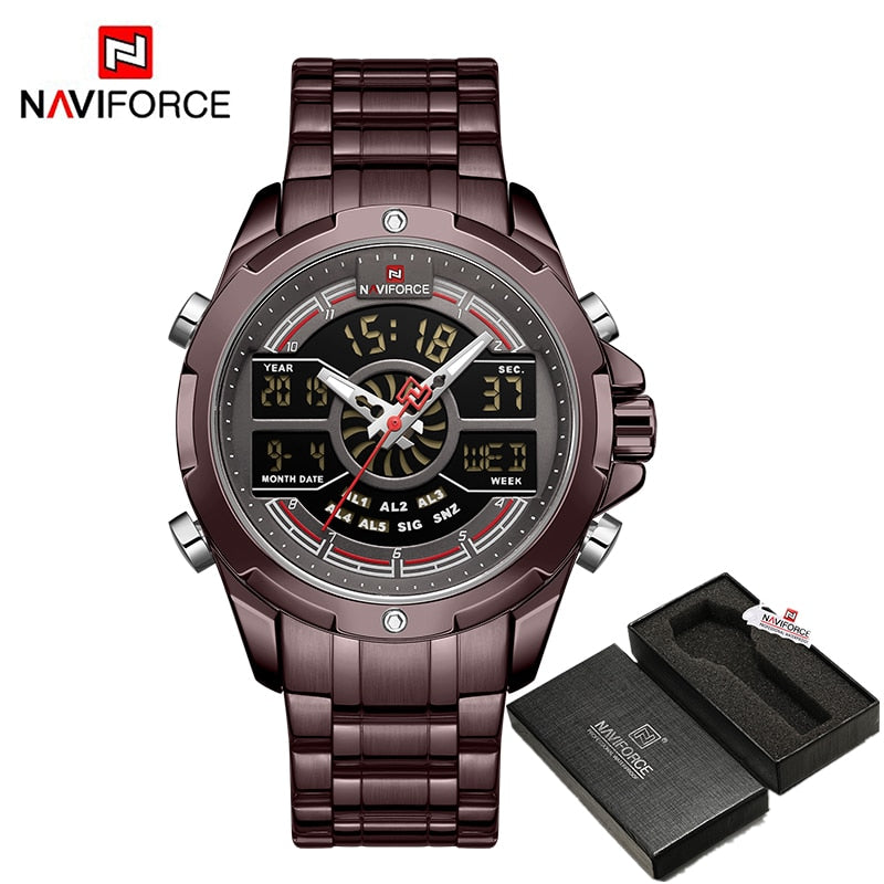 NAVIFORCE Digital Chronograph Sport Quartz Wrist Watch Stainless Steel Waterproof