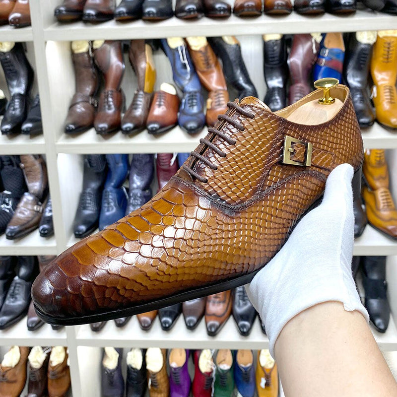 Luxury Mens Wedding Oxford Shoes Black Brown Genuine Leather Snake Print