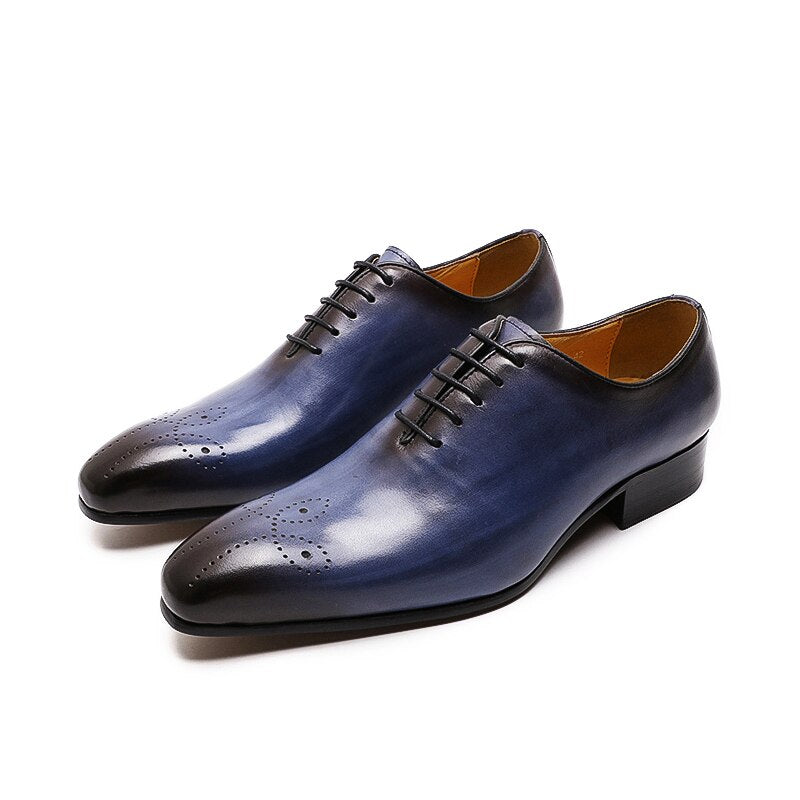 ParGrace Oxfords Leather Men Shoes Whole Cut Fashion Casual Pointed Toe