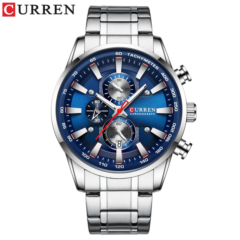 CURREN  Luxury Sporty Chronograph Wrist Quartz Stainless Steel Band