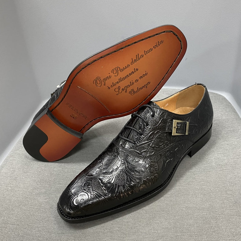 ParGrace Buckle Lace Up Pointed Oxford Genuine Leather