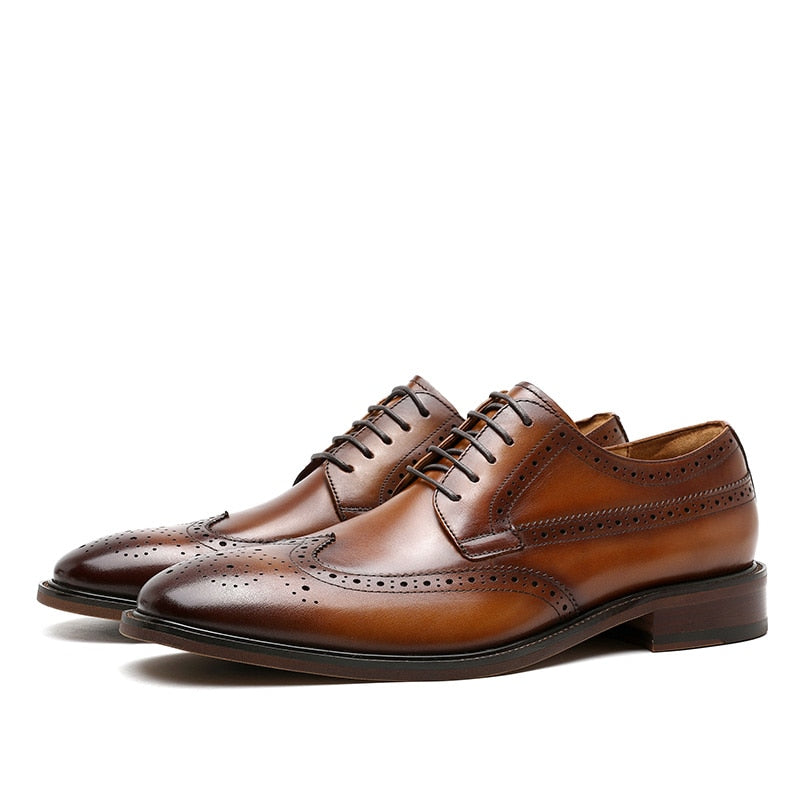 ParGrace Genuine Leather Derby Business Dress Gentleman Classic Design  Brogue Carved