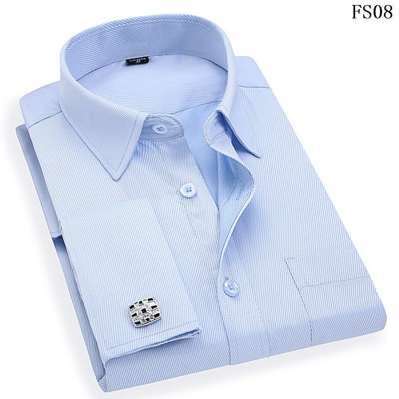 ParGrace Striped  French Cufflinks Shirts with Long Sleeve