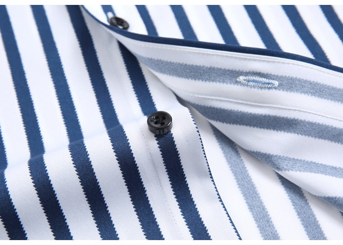 Slight Strech Soft Striped Dress Shirts Without Pocket Long Sleeve