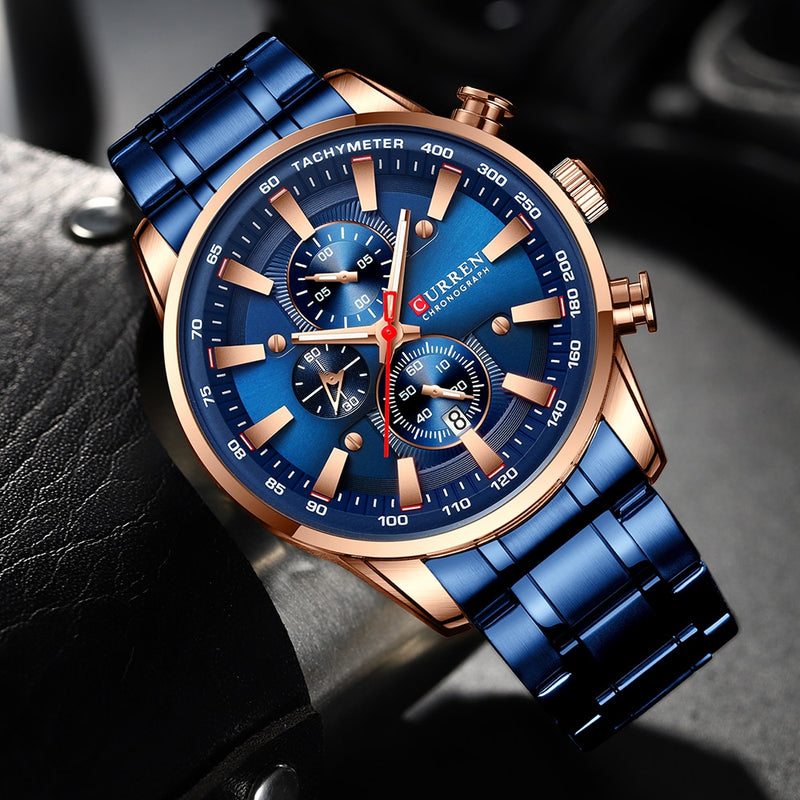 CURREN  Luxury Sporty Chronograph Wrist Quartz Stainless Steel Band