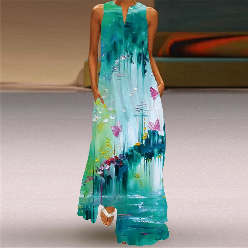ParGrace  Elegant Breathable Long Dresses  V Neck