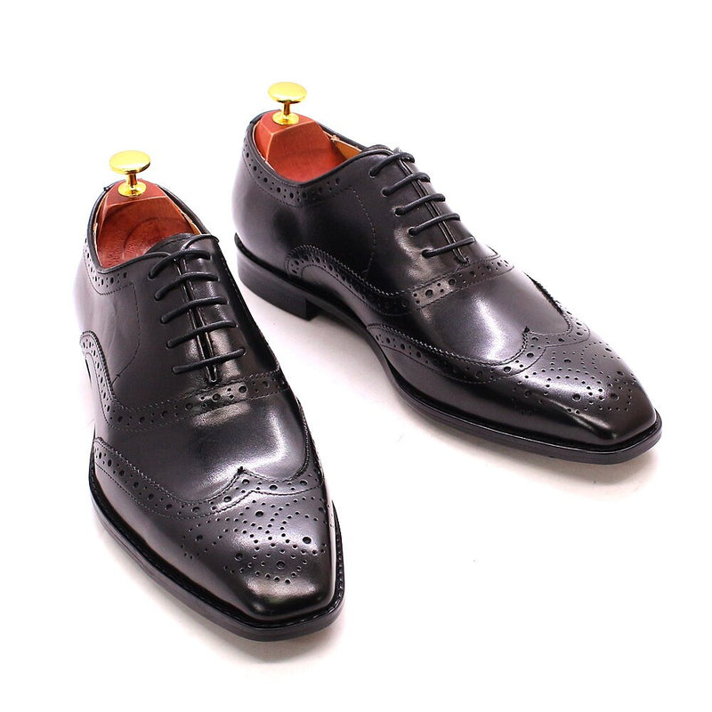 ParGrace Genuine Calfskin Leather Handmade Wingtip Oxford
