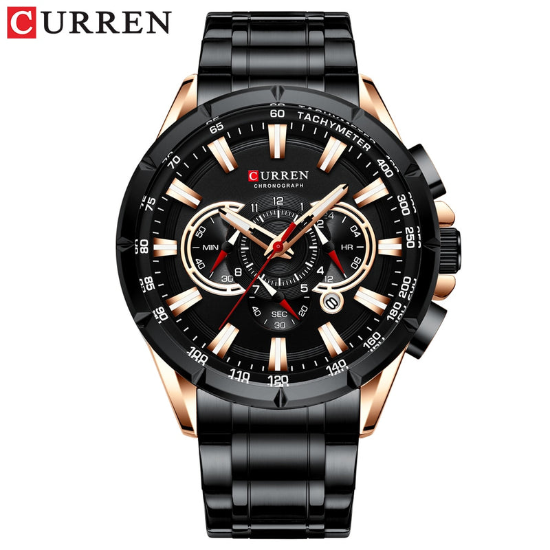 CURREN  Casual Sport Chronograph Watches Big Dial Quartz  with Luminous Pointers