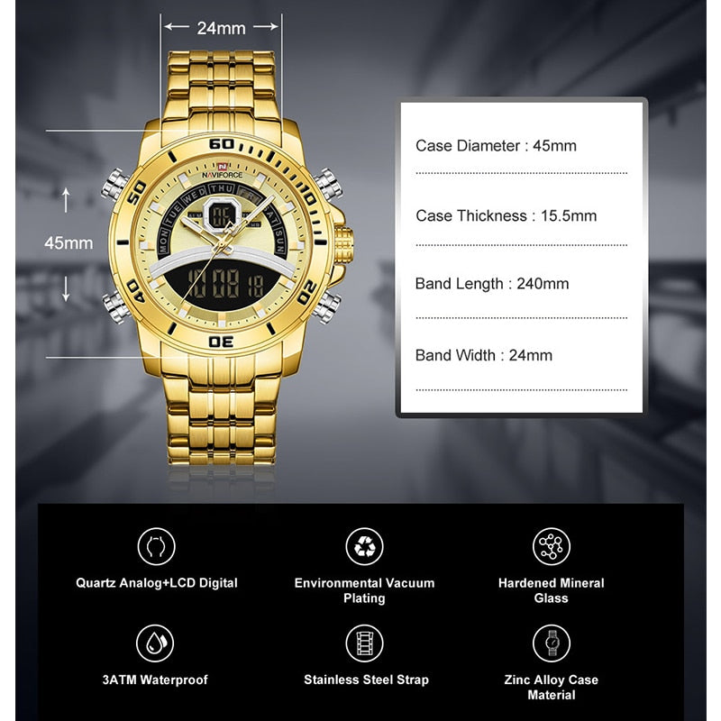 NAVIFORCE Luxury Digital Wristwatch Military Sport Quartz Waterproof