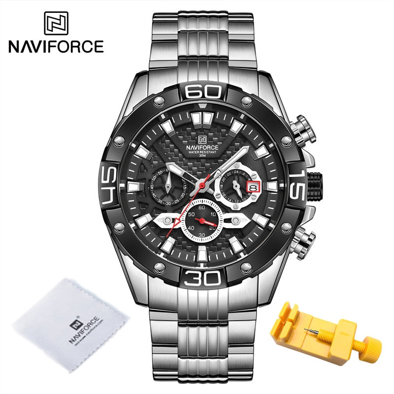 Luxury Original NAVIFORCE  Quartz Clock Analog Chronograph Sport Waterproof