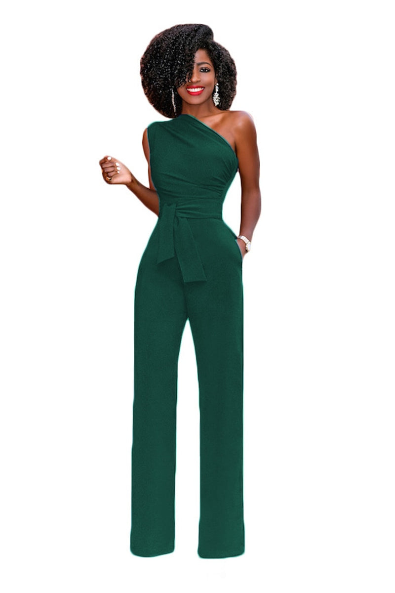 ParGrace  Shoulder Rompers Womens Jumpsuit  Sleeveless Belt Wide Leg