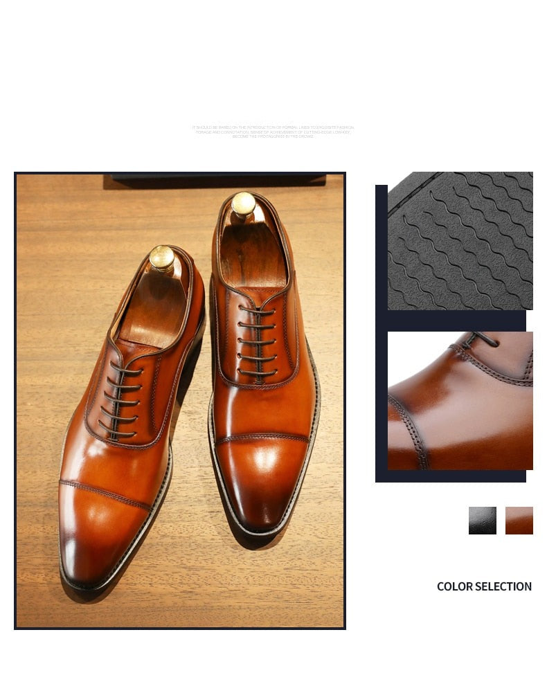 ParGrace Oxfords Triple Joint Genuine Leather  Lace Up