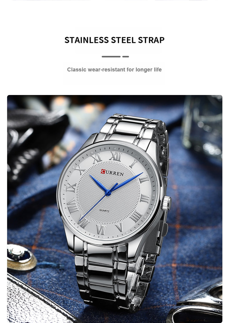 CURREN Quartz Wristwatches  with Stainless Steel Band Simple  with Rome Numbers