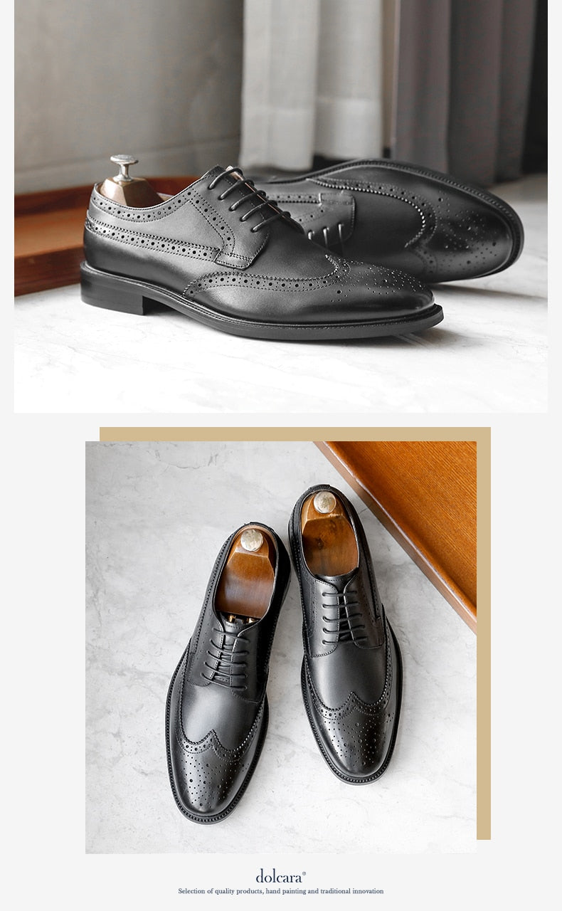 ParGrace Genuine Leather  Handmade Derby  Classic Formal Brogue Carved