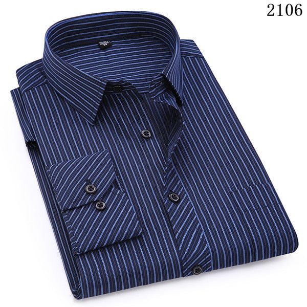 ParGrace Slim Fit  Long Sleeved Shirt Classic Striped Male Social Dress Shirts