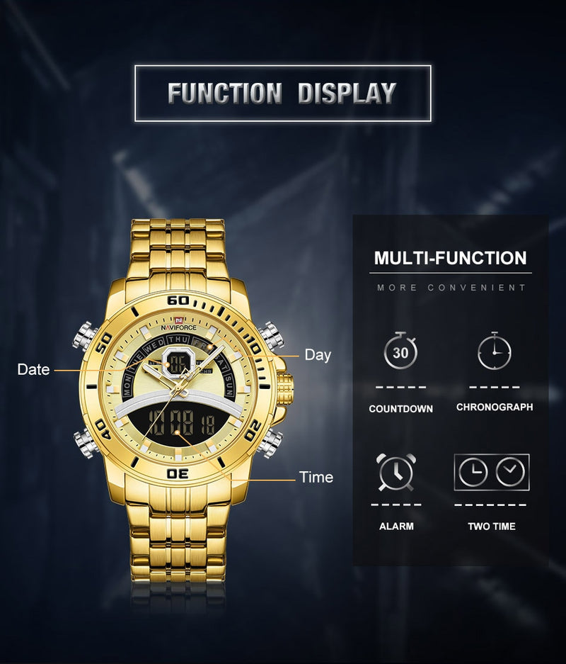 NAVIFORCE Luxury Digital Wristwatch Military Sport Quartz Waterproof