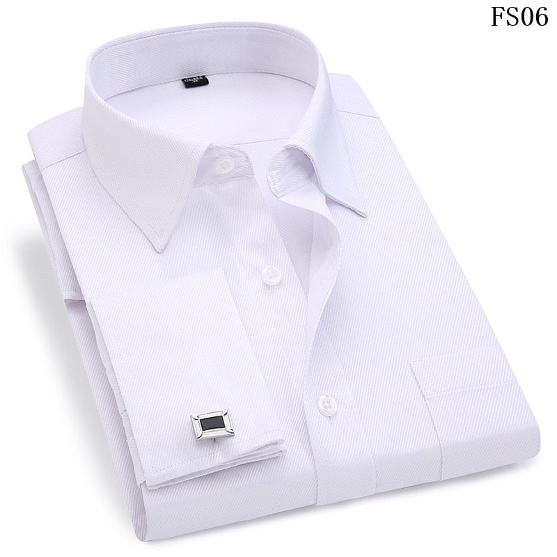 ParGrace French Cufflinks Shirts  Design Solid Color Jacquard Fabric