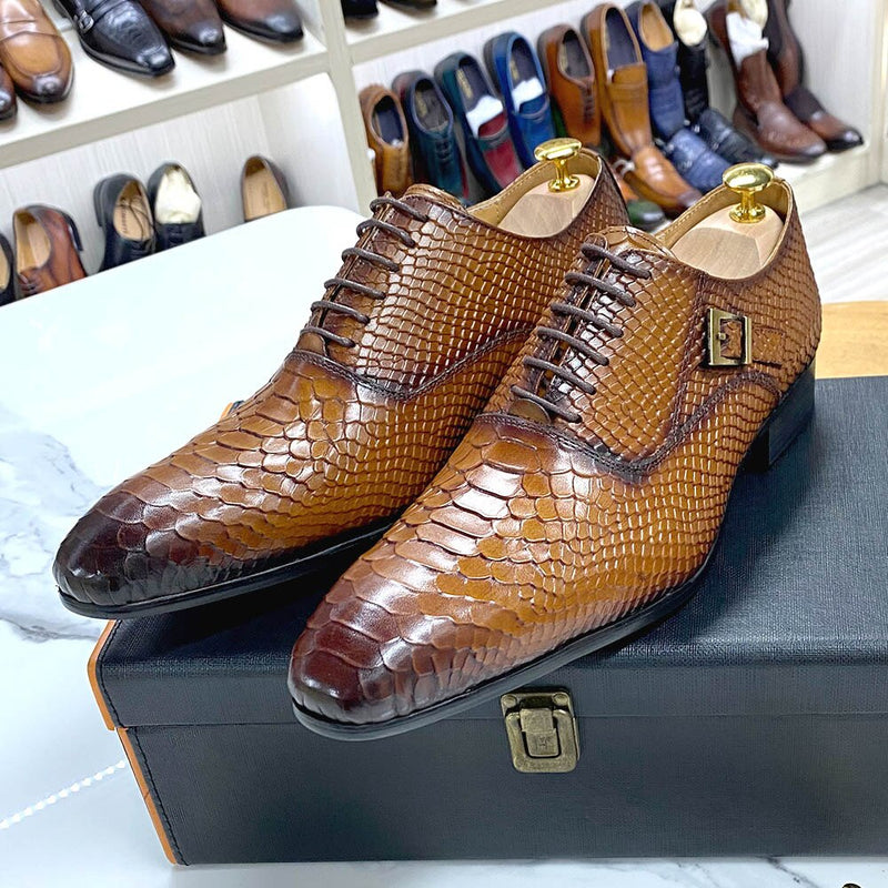 Luxury Mens Wedding Oxford Shoes Black Brown Genuine Leather Snake Print