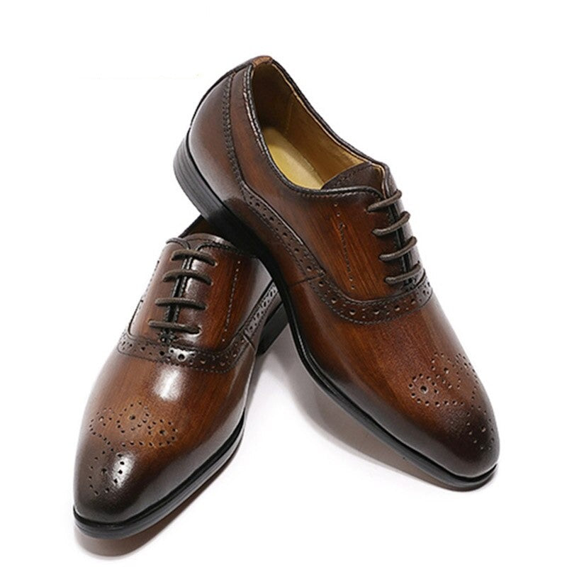 ParGrace Genuine Leather Oxford Shoes Buckle Lace-Up