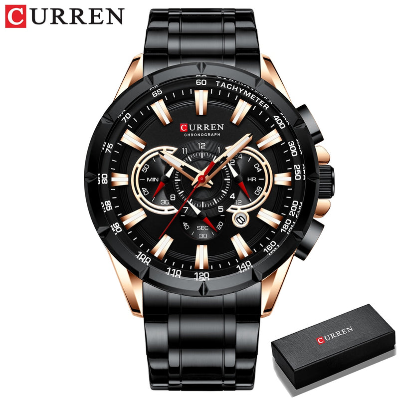 CURREN  Casual Sport Chronograph Watches Big Dial Quartz  with Luminous Pointers