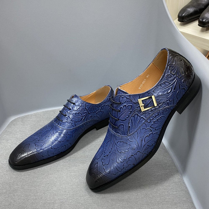 ParGrace Buckle Lace Up Pointed Oxford Genuine Leather