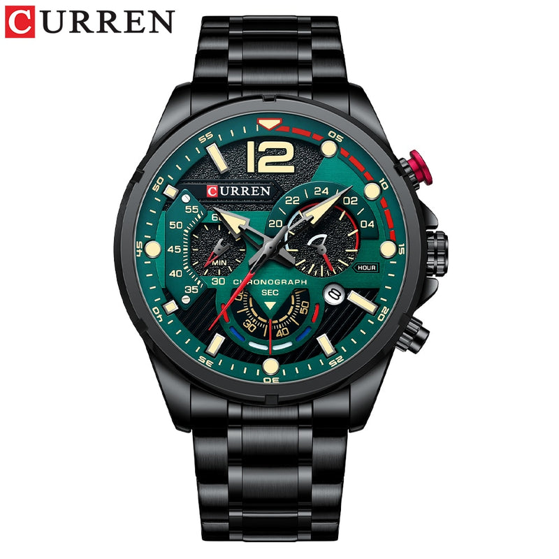 CURREN  Sport Quartz Chronograph Wristwatches Luxury Stainless Steel Clock with Luminous