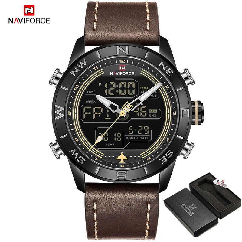 NAVIFORCE  Army Military Watch Digital Leather Sport waterproof  Quartz