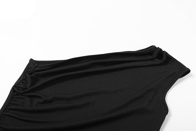 ParGrace  Inclined Shoulder Sleeveless  Body-Shaping Side Split Robe