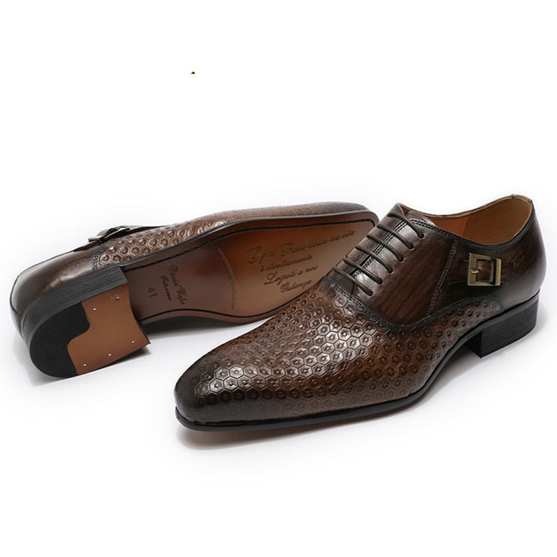 ParGrace  Luxury Genuine Leather Geometric Prints Office Wedding Man