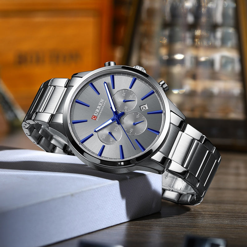 CURREN Quartz Watches  New  Stainless Steel Strap with Luminous Hands Chronograph