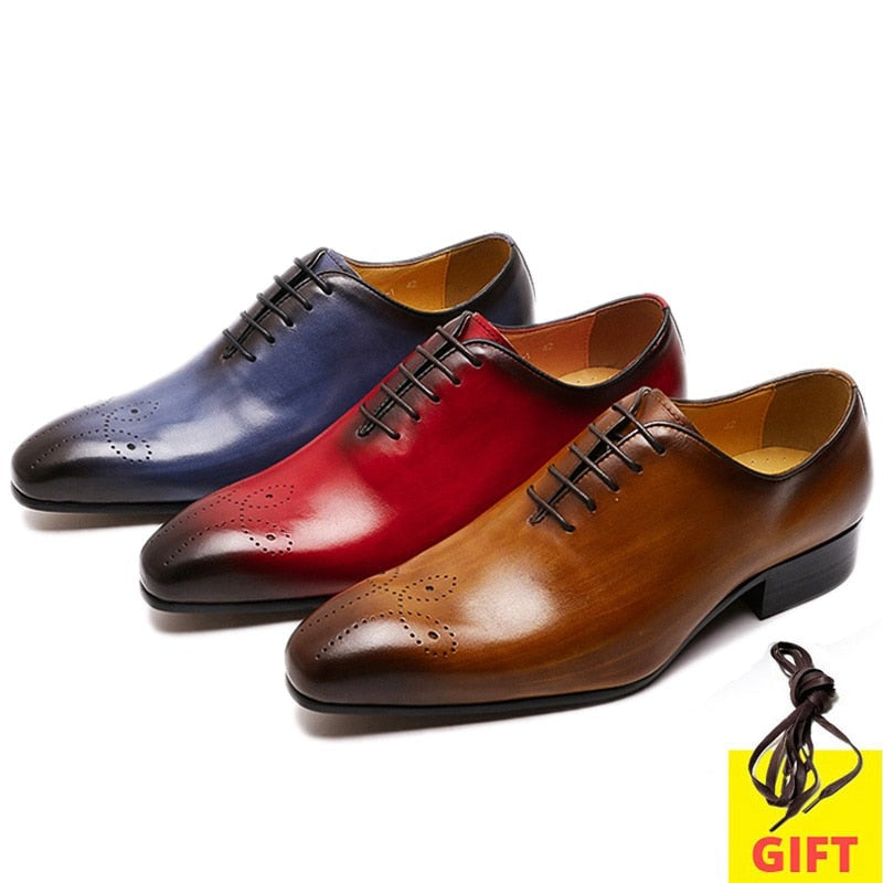 ParGrace Oxfords Leather Men Shoes Whole Cut Fashion Casual Pointed Toe