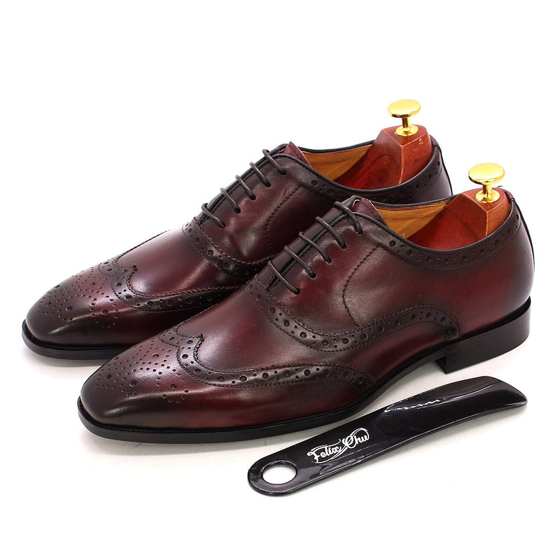 ParGrace Genuine Calfskin Leather Handmade Wingtip Oxford