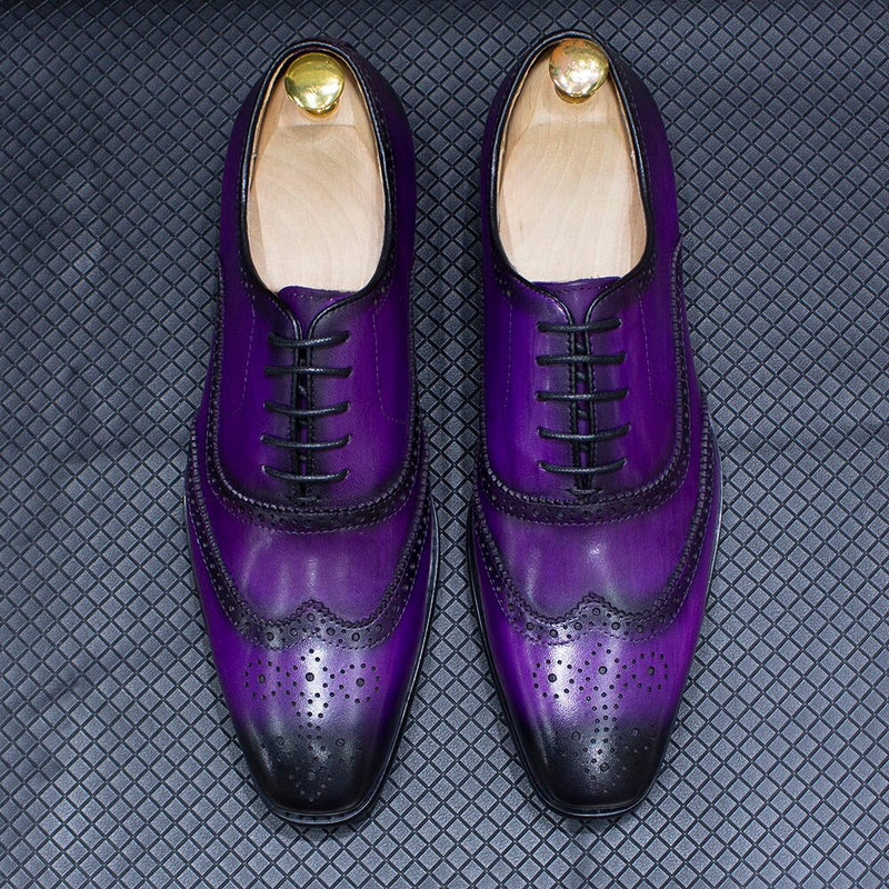 ParGrace Genuine Calfskin Leather Handmade Wingtip Oxford