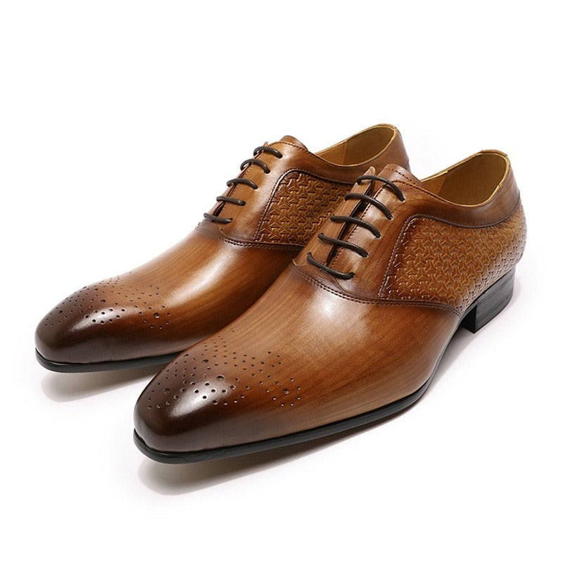 ParGrace Luxury  Genuine Leather Prints Oxford Shoes